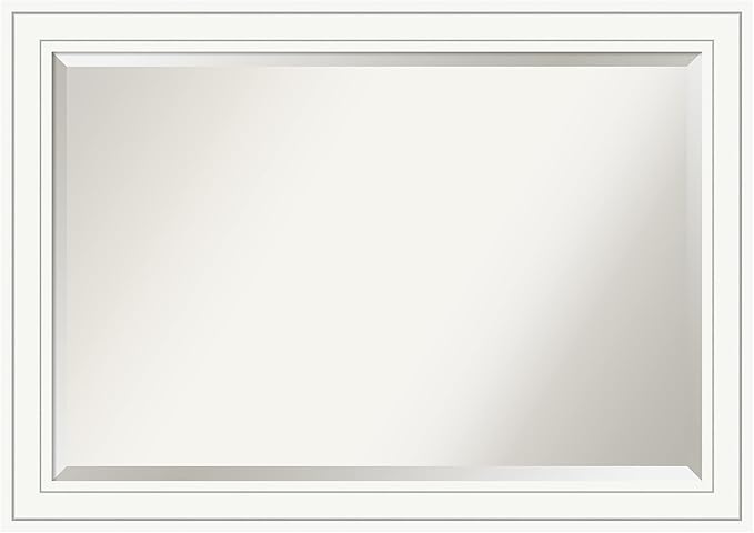 Amanti Art White Wall Mirror 29x41 Craftsman White Rectangle Bathroom Mirror for Wall Decor Living Room, Large Casual Wood Frame, Hangs Horizonally and Vertically, Bathroom Decor, Beveled Edge