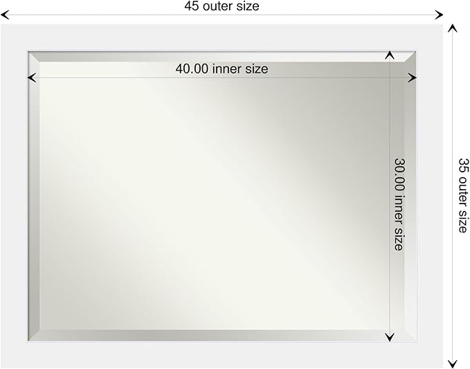 Amanti Art White Wall Mirror 35x45 Corvino White Rectangle Bathroom Mirror for Wall Decor Living Room, X-Large Modern Wood Frame, Hangs Horizonally and Vertically, Bathroom Decor, Beveled Edge