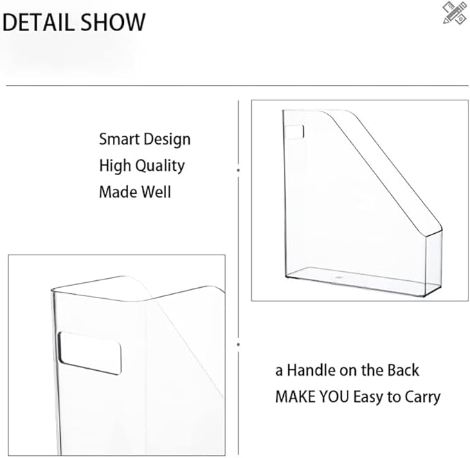 Magazine Holder, Clear Plastic Vertical File Magazine Organizer, Desktop File Magazine Book Storage Shelf for Office Desk (4PCS)