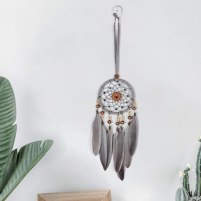Dream Catchers for Cars Rear View Mirror Hanging Decorations, Gray Feather Dream Catcher for Car Charm Home Wall Decor Ornament