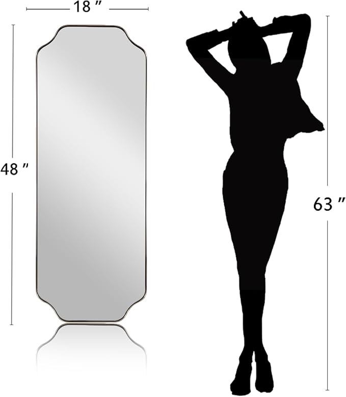 ANDY STAR 18" x 48" Full Length Wall Mirror, Large Brushed Nickel Bathroom Mirror, Modern Full Body Decorative Mirror with Anti-Rust Stainless Steel Frame, Ideal for Bathroom, Bedroom, Living Room