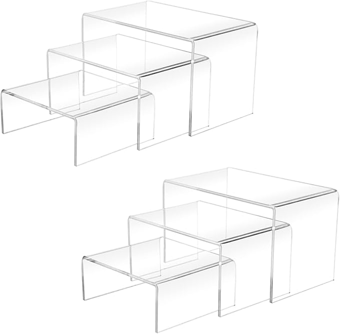 Cerpourt 2 Sets Acrylic Display Risers(3",4",5") Clear Product Stand,Cupcakes Holder Dessert Transparent Showcase Stands, Candy Bar Risers, Lifts for Figures