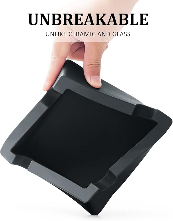 Cigar Ashtray,Silicone Outdoor Ashtray for Outside Patio Indoor,Large Cigar Rests Ash tray Outdoors,Unbreakable/Non-slip/Burn-resistant Ashtrays (Black)