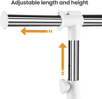 LiaMeE Adjustable Clothing Rack for Hanging Clothes, Heavy Duty Garment Rack with Wheels，Free Standing Rolling Clothes Rack with Shelf & Grid, Easy Assembly Standard Rod, White & Chrome