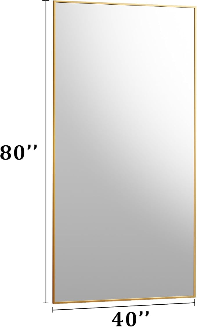BEAUTYPEAK 80"x40" Rectangle Full Body Floor Mirrors, Full Length Mirror Hanging or Leaning, Aluminum Alloy Frame Wall Mirror for Bedroom, Dressing Room, Gold
