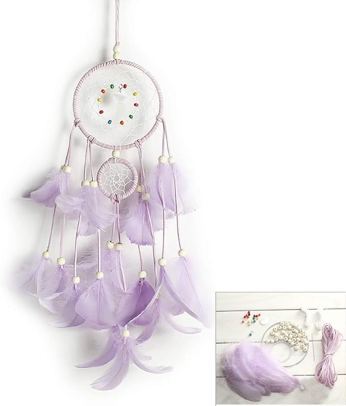 DIY Dream Catcher Making Kit, Macrame Dream Catcher Craft Supplies for Kids Bedroom Wall Decor Nursery Baby Room Hanging Wedding Ornaments Party Handmade Gift (Purple)
