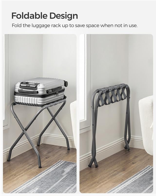 SONGMICS Luggage Rack, Pack of 4, Luggage Racks for Guest Room, Suitcase Stand, Steel Frame, Foldable, for Bedroom, Gray URLR64G04