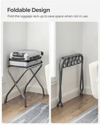 SONGMICS Luggage Rack, Pack of 4, Luggage Racks for Guest Room, Suitcase Stand, Steel Frame, Foldable, for Bedroom, Gray URLR64G04