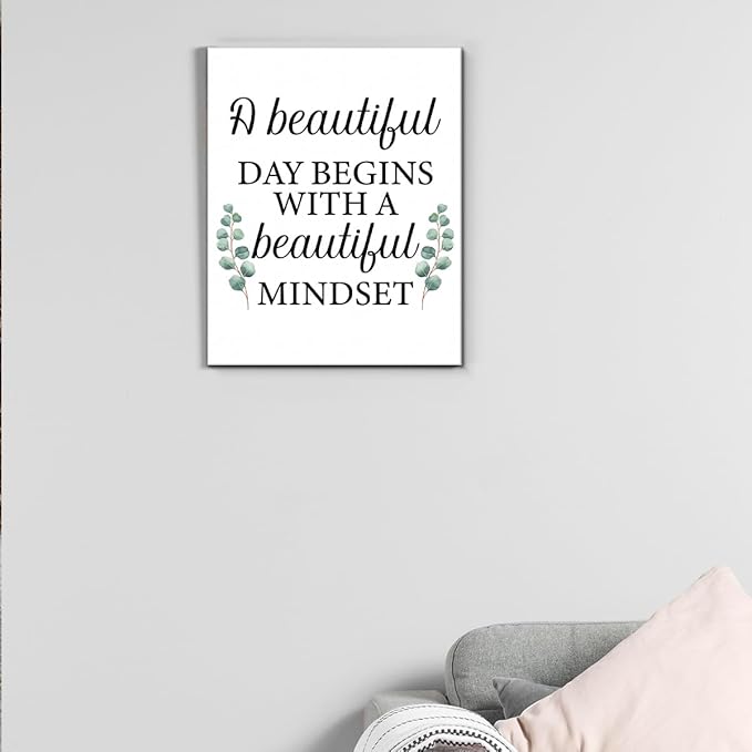 Motivational Eucalyptus Wall Art Decor, Inspirational Green Botanical Pictures Positive Quotes Canvas Painting Posters for Office Living Room Bedroom Decoration (8 X 10 Inches, Framed)