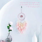 Dreamlike Tree of Life Dream Catcher Wall Decor Pink Dream Catcher with Healing Crystal Stone Handmade Feather Dreamcatchers Home Decor Wall Hanging for Girls Bedroom Living Room Wedding Party-25.6"
