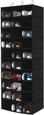 coastal rose Hanging Shoe Organizer for Closet, 30 Sections Hanging Closet Organizers and Storage Shelves, Space Saving Hanging Shoe Storage, Black, 17''W×11.5''Dx 48''H