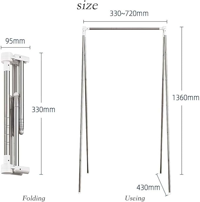 Travel Garment Rack, Stainless Steel Portable Clothes Rack Collapsible, Folding Clothes Rack for Indoor & Outdoor, Portable Clothes Airer for Travel
