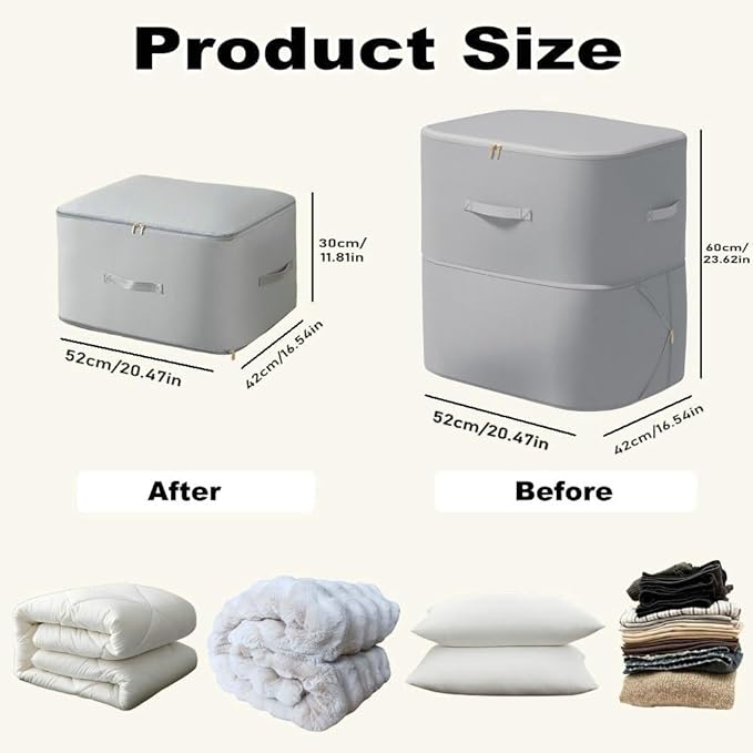 Ultra Space Saving Self Compression Organizer, Large Capacity Storage Bag, Thick Satin Fabric Heavy Duty Bags for Comforters Blankets Bedding Duvet (Gray, X-Large, 2PCS)