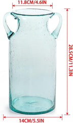 MDLUU Decorative Glass Vase 11" Tall, Bubble Air Flower Vase with Handles, Handblown Jug Vase for Dining Room, Bedroom, Bathroom, Mantel