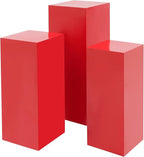 3 PCS Display Pedestal Stand, Metal Display Pedestal Stands Decoration Cube Sculpture Displays Column Square Displays Stands Pillars for Wedding Party Baby Shower Birthday (Red, 3PCS)