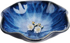 2PCS Lotus Leaf Shape Ring Holder Dish, Small Key Bowl, Ceramic Trinket Tray Jewelry Dish Organizing Necklace Earrings for Mom Friend Sister, All Jewelries Are NOT Included.White+Deep Blue.