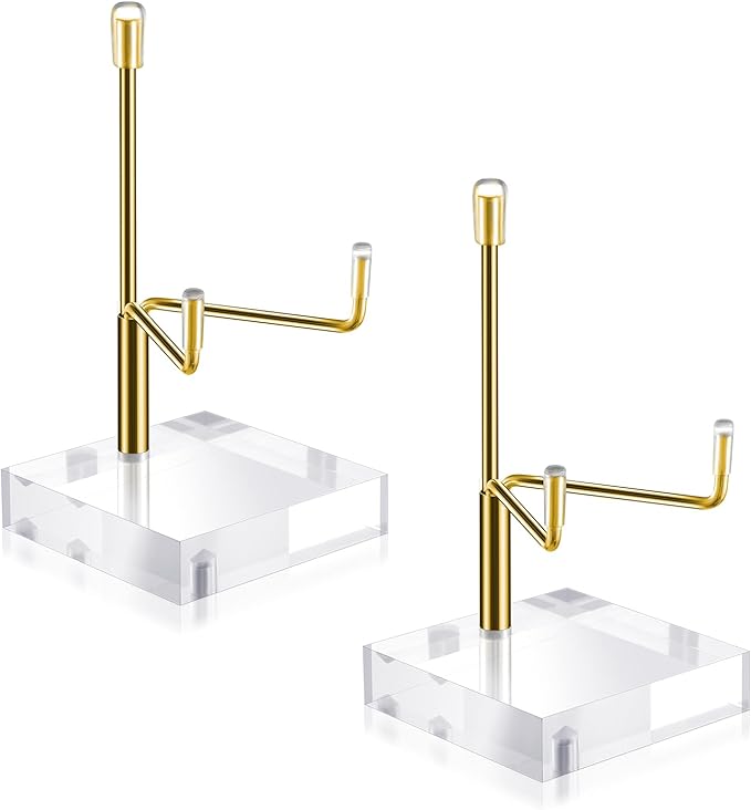 2 Pcs Adjustable Metal Arm Display Stand Rock Crystal Stands for Display Gold Small Plate Stands Easel Displays Holder with Acrylic Base Mineral Stand for Geodes Mineral Agate Collection