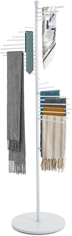 Scarf Organizer Stand, 67" Freestanding Scarf Display Rack with 30 Rods, Metal Spiral Scarf Holder Belt Pants Hanger for Commercial Clothing Retail Store Home, Space Saving Shelves(White)