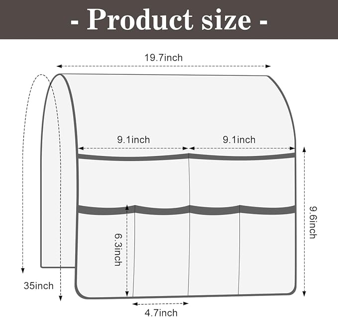 Couch Armrest Organizer Remote Control Holder Bedside Caddy with 6 Pockets, Non-Slip Armchair Caddy Sofa Armrest Organizer for Tv Remote Control, Magazine, Cell Phone, Chocolate
