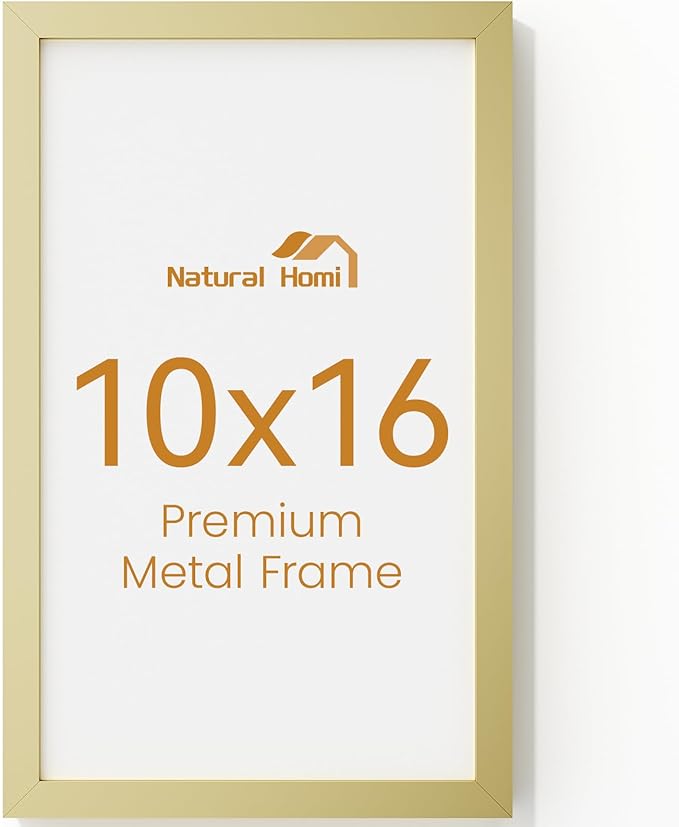 10x16 Aluminum Metal Picture Frame,Tempered Glass Gold Photo Frame 10x16 for Family Photo,Posters,Art,Document to Wall Mount Horizontally or Vertically