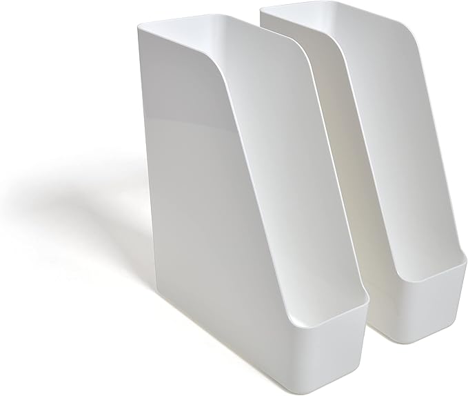 TRU RED Plastic Magazine File, White, 2‑Pack – Vertical Desktop Organizer for Magazines, Folders & Office Documents