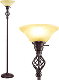 GyroVu Torchiere Floor Lamp for Living Room, LED Standing Reading Light for Bedroom with Glass Shade for Living Room Corner Bedroom Home Office,Bulbs Included (Yellow Lampshade, Glass 1 Head)