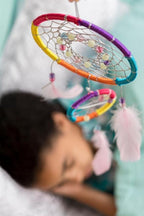 4M: KidzMaker - Make Your Own Dream Catcher - DIY Craft Kit, Create Hanging Room Decor, Color & Glow Beads, Feathers & String, Double Hoop, Kids 5+