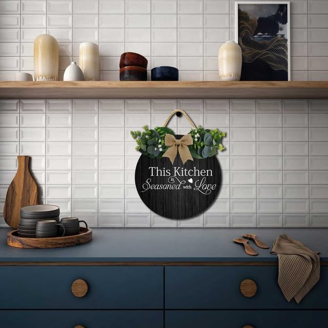 Kitchen Sign,This Kitchen Is Seasoned With Love Rustic Round Wooden Sign,For Home, Office, Store Or Restaurant