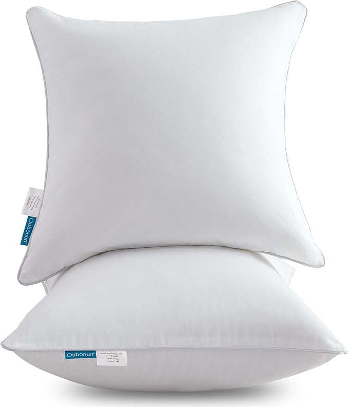 Oubonun 22 x 22 Throw Pillow Inserts (Set of 2) with 100% Cotton Cover - 22 Inch Square Interior Sofa Decorative Pillow Insert Pair - White Couch Pillow