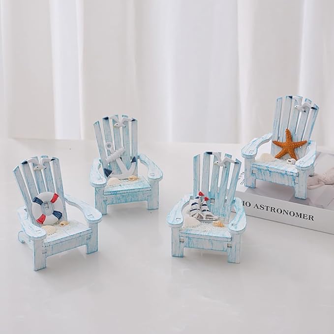 2 Pack Wooden Handmade Mini Chair Box Beach Decor Nautical Theme Decoration for Home Office Desk (Starfish)