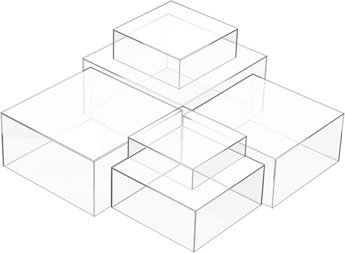 Geelin 6 Pack Acrylic Risers for Display Acrylic Cube Boxes Risers Display Stands with Hollow Bottoms Decorative Stand for Jewelry Candy Table Decor 6 Sizes(Clear,7 to 12 Inch,Square)