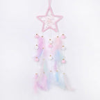 Pretty Jolly Pink Star Kids Dream Catcher Wall Decor Pompom Feather Baby Dreamcatcher Handmade Children Dream Catcher Home Décor Wall Hanging for Nursery Bedroom Boys Girls Birthday Gift-25.6in