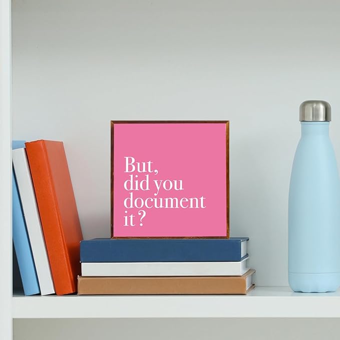Pink Office Decor, Pink Dorm Decor, But Did You Document It Sign Rustic Wood Plaque Box Sign Gift for Women Men Coworkers Boss, Home Office Bathroom Bedroom Desk Shelf Table Decoration