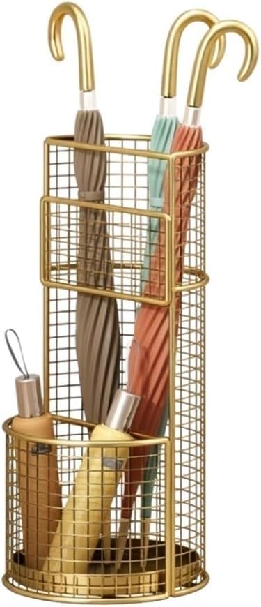 Umbrella Stand, Metal Umbrella Storage Rack, Umbrella Bucket with Drain Tray, Hollow Drain Rack for Entrance, Balcony, Shopping Mall(Gold)