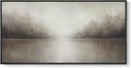 Framed Abstract Landscape Wall Art for Living Room, Extra Large Brown Misty Lake Trees Canvas Artwork for Walls, Horizontal Minimalist Wabi Sabi Painting Print for Bedroom Office Wall Decor, 30x60 In