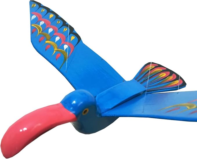 WitnyStore Wooden Bird Mobile 24" Blue Long Red Beak Hand Made Painted Wood Flapping Wing Birds Hanging Ceiling Decor Wind Chimes Handcrafted Art Animal Decorative Collectibles Décor Gifts Souvenirs