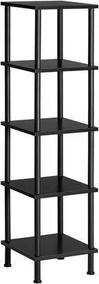HOOBRO 5-Tier Corner Shelf Stand, Corner Square Rack Display Shelf, Tall Storage Rack Plant Stand, Corner Bookcase for Small Spaces, Living Room, Home Office, Kitchen, Black BK50CJ01