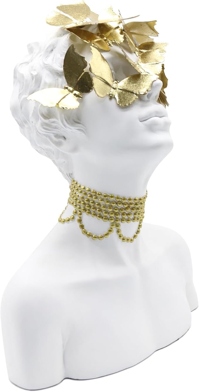 Lukitas Lady Bust Figurine Home Decor, Art Butterfly Kiss Princess Statue and Sculpture, Creative Desktop Decoration for Office Living Room, White, Resin 14.5''