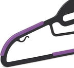 Amazon Basics Space Saving Non-Slip Rubber Coated Plastic Hangers with 360 Degree Swivel Hook, Black/Purple, Pack of 50