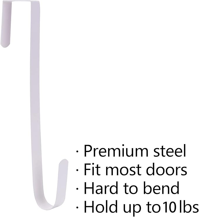 Sattiyrch 12" Wreath Hanger for Front Door,Steel Over The Door Hanger Hook,Wreath Door Hanger (White,2)