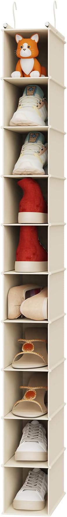 MAX Houser 10-Shelf Hanging Shoe Shelf Organizer, Hanging Shoe Storage for Closet (Beige)