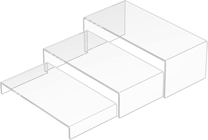 Sezanrpt Acrylic Risers Display Stands 3pcs, Rectangular Dessert Table Display Set, Clear Display Shelf for Funko Pop, Collectibles, Retails, Shoes, Plants, Home Decors, Decoration - 7.5''x8''x8.5''