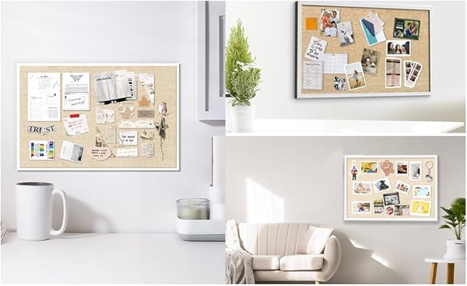 30''x20'' Inch Linen Cork Bulletin Board with Frame, Decorative Pin Board for Office Home and School Wall Decor