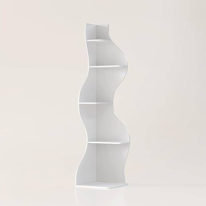YOWOS Modern Corner Shelf, 5 Tier High Corner Bookshelf for Small Spaces, Scalloped Corner Bookshelf and Storage, Wooden Display Stand for Plants, Books and Decorations (White)