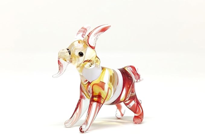 Goat Tiny Figurines Animals Hand Blown Color Glass Art Collectible Gift Home Décor (Amber Red)