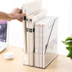 Magazine Holder, Clear Plastic Vertical File Magazine Organizer, Desktop File Magazine Book Storage Shelf for Office Desk (4PCS)