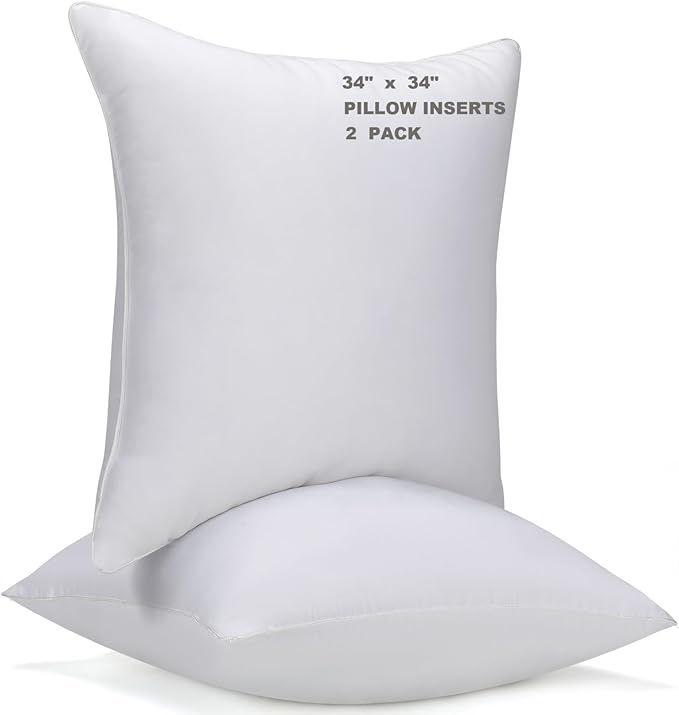 WINGLAM Throw Pillow Inserts 2-Pack, 34x34 Inches Square Decorative Pillow Stuffers, Hypoallergenic Ultra Soft Lightweight Down Alternative Polyester, White Sham Stuffer Pillows（2）