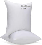 WINGLAM Throw Pillow Inserts 2-Pack, 34x34 Inches Square Decorative Pillow Stuffers, Hypoallergenic Ultra Soft Lightweight Down Alternative Polyester, White Sham Stuffer Pillows（2）