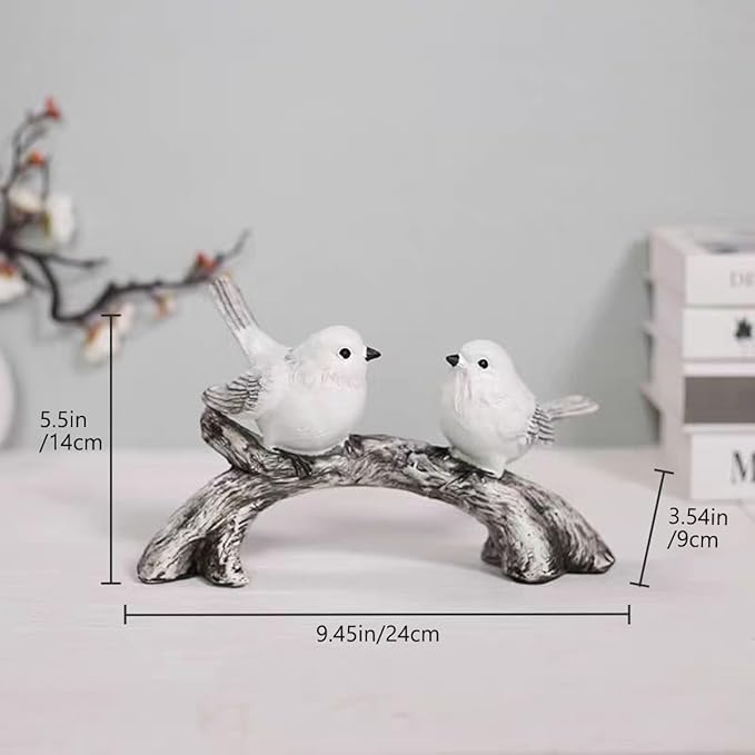 Resin Love Birds on Branch - 9.8 Inch Couple Bird Statue, Romantic Home Decor Gift for Valentine's Day, Wedding, Anniversary - Desk, Shelf, Bedroom, Office and Garden Decor