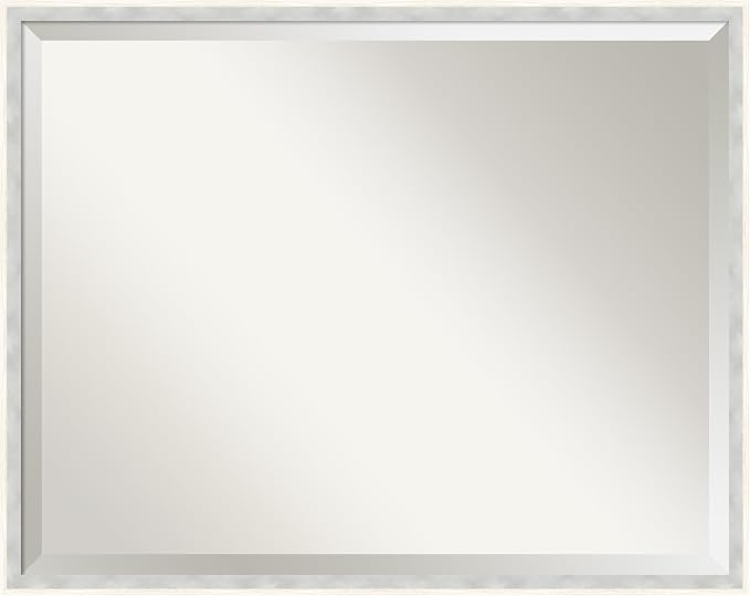Amanti Art White Wall Mirror 23x29 Paige White Silver Rectangle Bathroom Mirror for Wall Decor Living Room, Large Modern Wood Frame, Hangs Horizonally and Vertically, Bathroom Decor, Beveled Edge